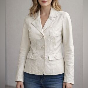Vintage Danier White Leather Blazer Jacket Women’s Fitted Classic